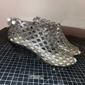 Transparent Silver glitter jelly jellies lattice bootie wedge with peeptoe! 41